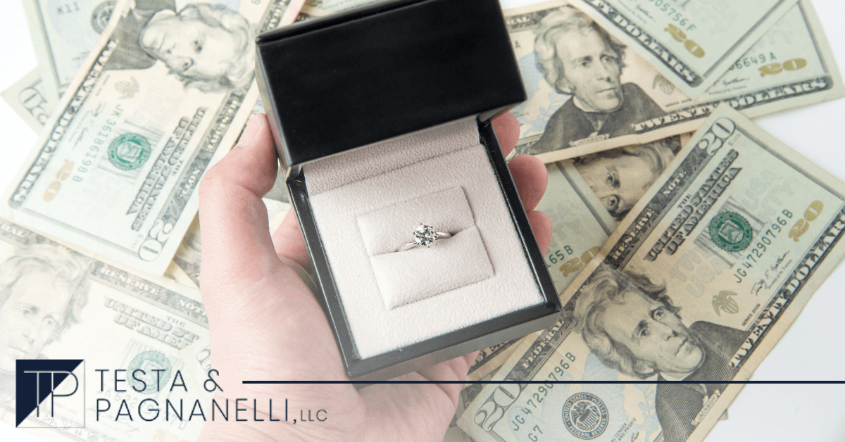 wedding ring and money